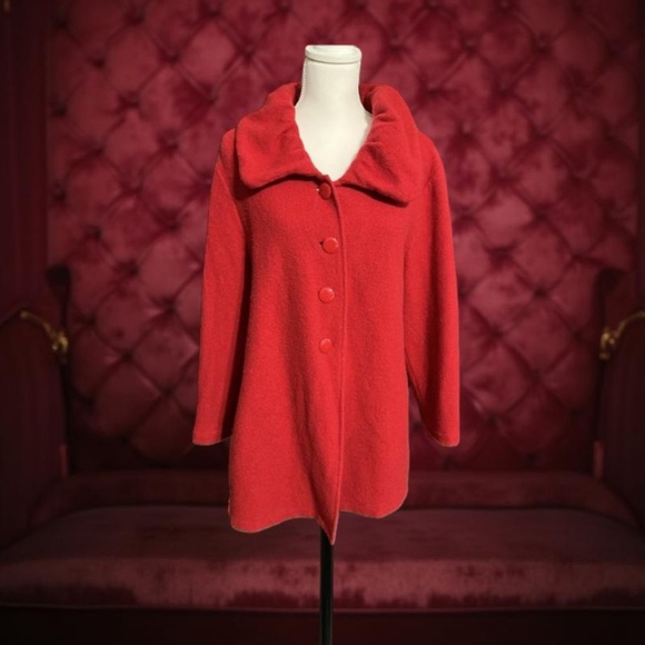 Alfani Red Wool Jacket- Red Wool Coat / round neck button down Size Large - Picture 4 of 12